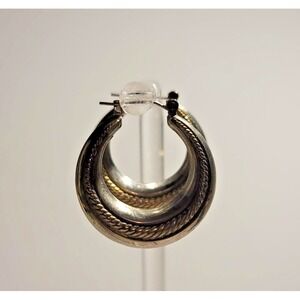 Silver  Gold Tone Hoop Earrings Womens Textured Rope Design Hinged Round Classic